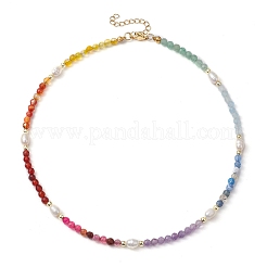 4mm Faceted Round Dyed Natural Agate & Carnelian & Green Aventurine & Aquamarine & Amethyst & Freshwater Pearl Beaded Necklaces&nbsp;NJEW-JN05110