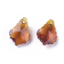カット加工ガラスペンダント  葉  シエナ  16x11x6mm  穴：1.5mm&nbsp;GLAA-F068-C32-01