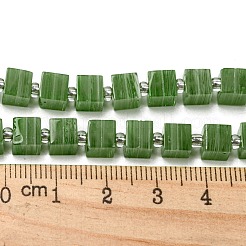 手仕事のランプワークビーズ  ガラススペーサービーズ付き  正方形  シーグリーン  6x6x5~5.5mm  穴：0.9mm  約54~55個/連  15.75~15.94''（40~40.5センチメートル）&nbsp;LAMP-B022-01P