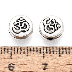 チベット風合金ビーズ  オーム/ AUMとフラットラウンド  アンティークシルバー  7.8x4.5mm  穴：1.6mm  約1111個/1000g&nbsp;PALLOY-T093-37AS