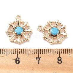 真鍮製ガラスチャーム  多面カット  ディープスカイブルー  花  18KGP本金メッキ  15x13x3mm  穴：1.2mm&nbsp;KK-M102-33G-02