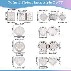 10Pcs 5 Style 304 Stainless Steel Diffuser Locket Pendants&nbsp;STAS-DC0007-57