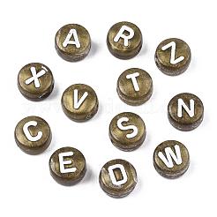 アクリルビーズ  水平穴  混合文字  フラットラウンド  ホワイト  7x4mm  穴：1mm&nbsp;X-MACR-Q223-01B