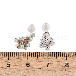 925スターリングシルバーキュービックジルコニアスタッドピアス  プラチナ  クリスマスツリー  13x9mm&nbsp;EJEW-F394-01B-P
