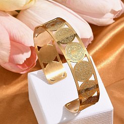 Religion Theme 304 Stainless Steel Cuff Bangles for Women&nbsp;BJEW-Q011-01G