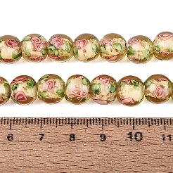光り蓄光手作りのランプワークとグリッターパウダービーズの連売り  ラウンド  インナー花と  暗闇で光る  ゴールデンロッド  9.5~10mm  穴：1~1.6mm  約40個/連  13.78~14.37インチ（35~36.5cm）&nbsp;LAMP-Q041-01H
