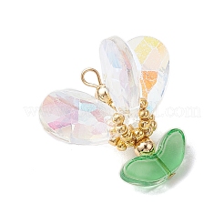 ガラスチャーム  花のチャーム  304ステンレススチールループとシードビーズ付き  多面カット  透明  24x24x21.5mm  穴：3x2mm&nbsp;PALLOY-MZ00744-02