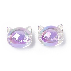 UVメッキレインボー虹色アクリルビーズ  ツートンカラーの二層ビーズ  猫  ミックスカラー  16x18.5x14.5mm  穴：3.5mm&nbsp;OACR-H015-05