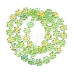 電気メッキガラスビーズセット  花  ABカラーメッキ  半分メッキ  緑黄  12x13x5mm  穴：1mm  約50個/連  25.59''（65センチメートル）&nbsp;EGLA-P069-02A-AB07