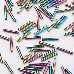 ガラス竹ビーズ  虹彩  カラフル  12x2mm  穴：0.5mm  約5000個/袋&nbsp;SEED-E001-12mm-409#