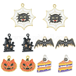 12個6スタイルハロウィンテーマアロイエナメルペンダント  コウモリとクモとカボチャとケーキ  ミックスカラー  14.5~33x15~30x1~3mm  穴：1~2mm  2個/スタイル&nbsp;ENAM-FS0001-46