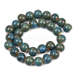 Handmade Fancy Antique Glazed Porcelain Ceramic Round Beads Strands&nbsp;PORC-L019-13mm-M