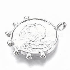 真鍮チャーム  ニッケルフリー  キューピッド/ケルビムとフラットラウンド  プラチナメッキ  19x17x3.5mm  穴：1.6mm&nbsp;LS-KK-R126-021-NF