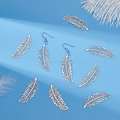 201ステンレススチールフィリグリーペンダント50個  エッチングされた金属装飾  フェザーチャーム  ステンレス鋼色  47x18.5x0.2mm  穴：1.2mm&nbsp;STAS-UN0058-06