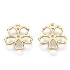 真鍮製チャーム  ニッケルフリー  花  18KGP本金メッキ  10.5x10x1mm  穴：1mm&nbsp;KK-T055-003G-NF