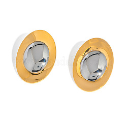 ファッショナブルなステンレススチールのツートンオーバルスタッドピアス  ゴールデン＆シルバー  40x27.8mm&nbsp;NB1890