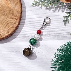 クリスマス アイアン ベル ペンダント デコレーション  バッグの飾りに使えるガラスパールビーズと合金のカニカン  カラフル  62mm&nbsp;HJEW-JM02347