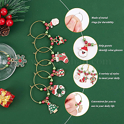 24Pcs 12 Styles Christmas Tree & Snowflake & Sock & Santa Claus Alloy Enamel Dangle Wine Glass Charms with Glass Pearl&nbsp;AJEW-BC0003-12