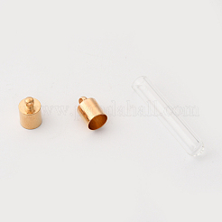 ガラスボトルペンダント  鉄パーツ  ゴールドカラー  37x6mm  穴：1.6mm  容量：1ml（0.03fl.oz）&nbsp;X-GLAA-R203-01G