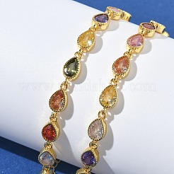 Teardrop Brass Pave Cubic Zirconia Link Chain Bracelets for Women&nbsp;BJEW-P385-06G
