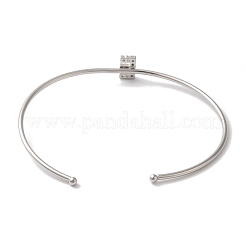 Rack Plating Brass Micro Pave Clear Cubic Zirconia Letter Open Cuff Bangles&nbsp;BJEW-A018-01P-E