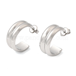 304ステンレススチールスタッドピアス  2層C字型  ステンレス鋼色  20x22x8mm&nbsp;EJEW-L313-05P