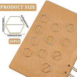 鉄製ペーパークリップ60個  オフィススクール文書整理用  ゴールドカラー  22x24x2mm&nbsp;AJEW-CP0009-30A