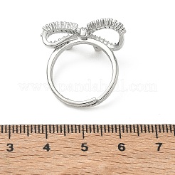 真鍮と透明なキュービックジルコニアの指輪  長持ちメッキ  蝶結び  プラチナ  蝶結び：10x24mm  内径：17mm&nbsp;CU-CBA7E55-08P