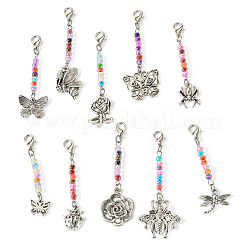 10Pcs Transparent Glass Round Bead & Tibetan Style Alloy Pendant Decoraton&nbsp;HJEW-TAC0067