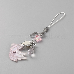 ビーズ付き合金携帯ストラップ  魚  ピンク  135mm&nbsp;AJEW-WH0816-071A