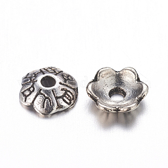 6 -petalチベットスタイル合金の花のビーズキャップ  カドミウムフリー＆鉛フリー  アンティークシルバー  6x2mm  穴：1mm&nbsp;X-TIBE-S220-AS-01-RS