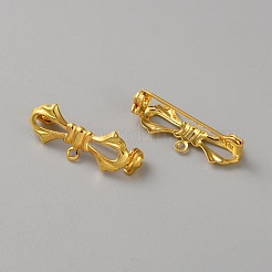 真鍮製ブローチパーツ  ちょう結びバックバーピン ループ付き  ゴールドカラー  10x28x7mm  穴：1.5mm&nbsp;FIND-WH0148-071