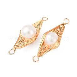 Copper Herringbone Wire-Wrapped Natural Pearl Potato Links Connector Charms&nbsp;KK-Z152-03G-03