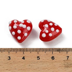 手作りランプワークビーズ  水玉模様の心  レッド  16.5~17x16.5~17x12~12.5mm  穴：1.5~1.6mm&nbsp;LAMP-D008-02D-01