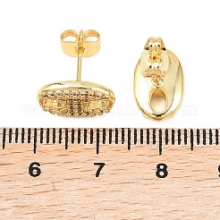 真鍮マイクロペーブクリアキュービックジルコニアスタッドピアス  オーバル  長持ちメッキ  ラックめっき  鉛フリー＆カドミウムフリー  18KGP本金メッキ  12.5x8mm&nbsp;EJEW-F405-10G