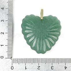 天然グリーンアベンチュリン彫刻ペンダント  真鍮マイクロパヴェキュービックジルコニアの留め具が付いたハートチャーム  ゴールドカラー  32x30x11.5mm  穴：6x5.5mm&nbsp;G-C276-01G-07