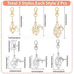 6Pcs 6 Styles Moon Alloy Swivel Lobster Claw Clasps & Brass Cable Chains&nbsp;AJEW-SC0003-97