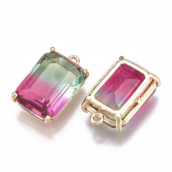 ガラスチャーム  真鍮パーツ  多面カット  長方形  ゴールドカラー  カラフル  20.5x13x8mm  穴：1.5mm&nbsp;X-GLAA-S179-03C