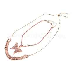 Alloy Rhinestone Pendant Necklaces & Adjustable Slider Necklaces Sets&nbsp;NJEW-Z012-03RG