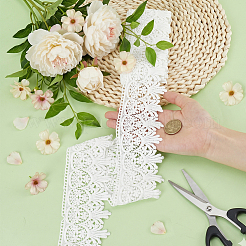 花柄コットン刺繍リボン  レースのトリム  服装アクセサリー  ホワイト  2-7/8インチ（72~74mm）  約5.00ヤード（4.57m）/ pc&nbsp;OCOR-WH0078-553B