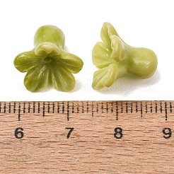 染色された合成珊瑚彫刻ビーズ  ツートンカラーの花  ダークカーキ  12x14.5mm  穴：1.4mm&nbsp;GG-CBAE64B-02C-03