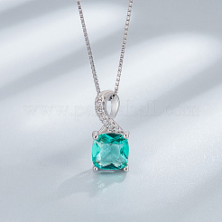 Square Rhodium Plated 925 Sterling Silver Pave Cubic Zirconia Pendant Necklaces & Stud Earrings Sets for Women&nbsp;WG8F2D6-02