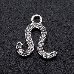 合金ラインストーンチャーム  プラチナ  クリスタル  11.5x11x2mm  穴：1.2mm&nbsp;PALLOY-S098-JN936-1
