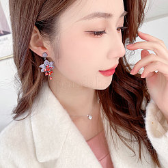 Flower with Teardrop Brass Micro Pave Cubic Zirconia Dangle Stud Earrings&nbsp;FS-WGED40D-01