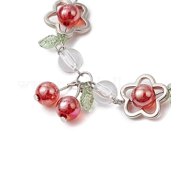 アクリルビーズチャームブレスレット  花の咲いた桜  レッド  7-5/8インチ（19.3cm）&nbsp;BJEW-JB11227