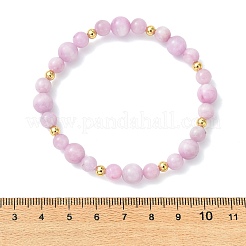 天然クンツァイトと真鍮のビーズを使用した女性用ストレッチブレスレット  ラウンド  ビーズ：6mm＆7.5~8mm  内径：2.13インチ（5.4cm）&nbsp;BJEW-JB14001