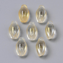 透明スプレー塗装ガラスペンダント  グリッターパウダー付き  つぼみ  ゴールド  15x8.5x7.5mm  穴：1.2mm&nbsp;GLAA-S190-016A-03