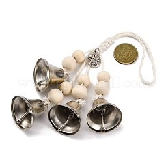 Iron Bell & Alloy Flat Round with Star Pattern Charm Hanging Ornaments&nbsp;HJEW-JM02468