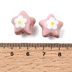手作りの陶器ビーズ  花とスター  手描き  ファミーユは磁器バラ  ピンク  15.5~16x16~16.5x13~13.5mm  穴：2mm&nbsp;PR-C001-01L