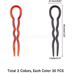 プラスチックヘアフォークセット  U字型ウェーブバレッタ付き  ミックスカラー  90.5x21.5x3.5mm  2色  30個/カラー  60個/セット&nbsp;OHAR-NB0001-08